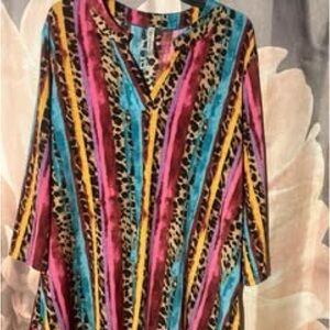 Multicolored Graphic Tunic with Mandarin Collar